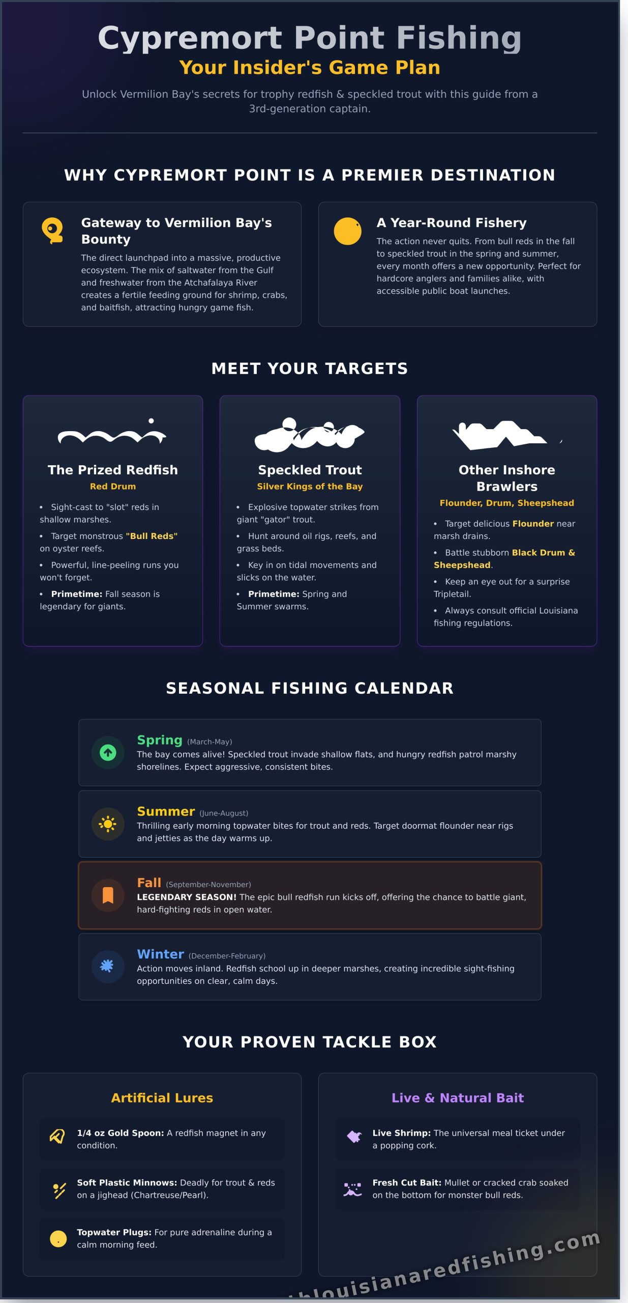 Cypremort Point Fishing: An Insider’s Guide to Vermilion Bay - Infographic