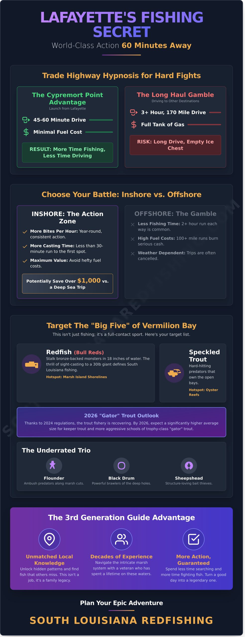 Fishing Charters Near Lafayette Louisiana: The Ultimate 2026 Angler’s Guide - Infographic